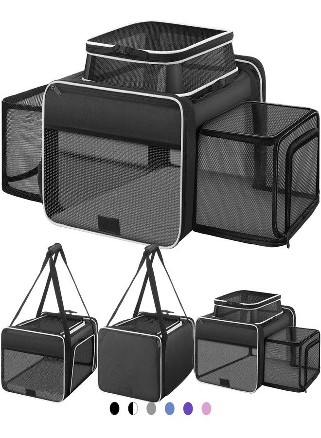 SHARLOVY Top and 2 Sides Expandable Large Cat Carrier 18x13.5x9.5, TSA Airline Approved Dog Carriers for Large Dogs, Soft-Sided Pet Carrier with Self-Locking Zippers for Kitten,Rabbit,Puppy, Black White - Image 1
